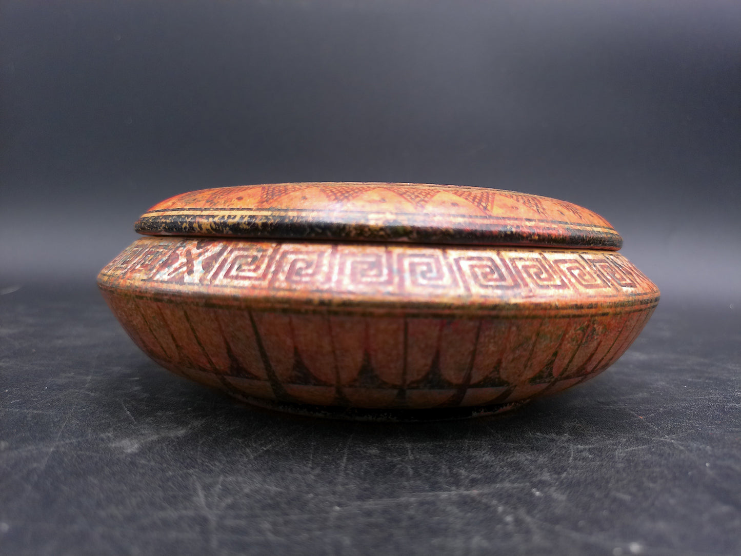 Trinket Dish Bowl Hand Clay Copy of a 800 bc Pottery Pyxis