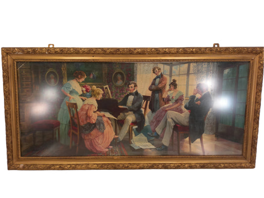 Art Large  Elizabethan style printed oil Painting Playing the Piano