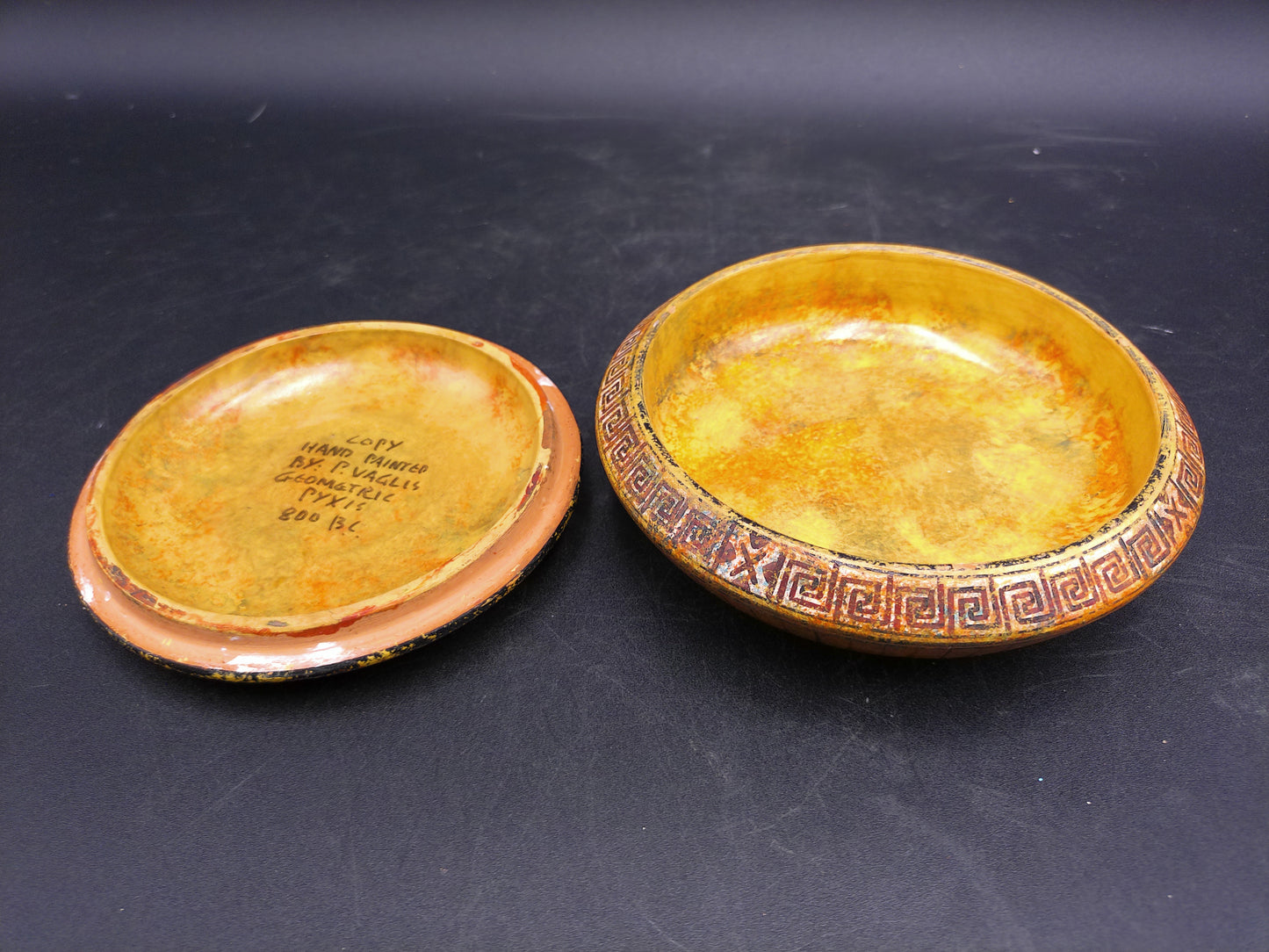Trinket Dish Bowl Hand Clay Copy of a 800 bc Pottery Pyxis