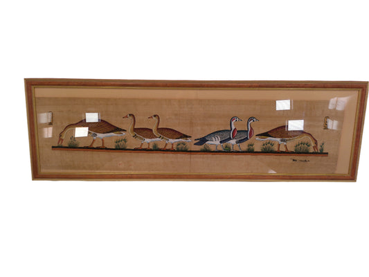Art Large Egyptian Hand Painted Geese On Matted Papyrus Paper Framed