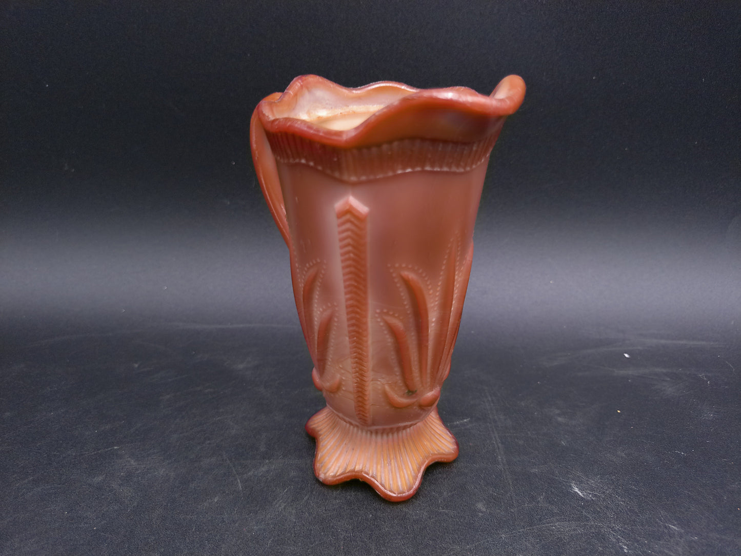 Greentown Glass Co. Indiana Chocolate Glass Pitcher Raised Cactus Design. 1900