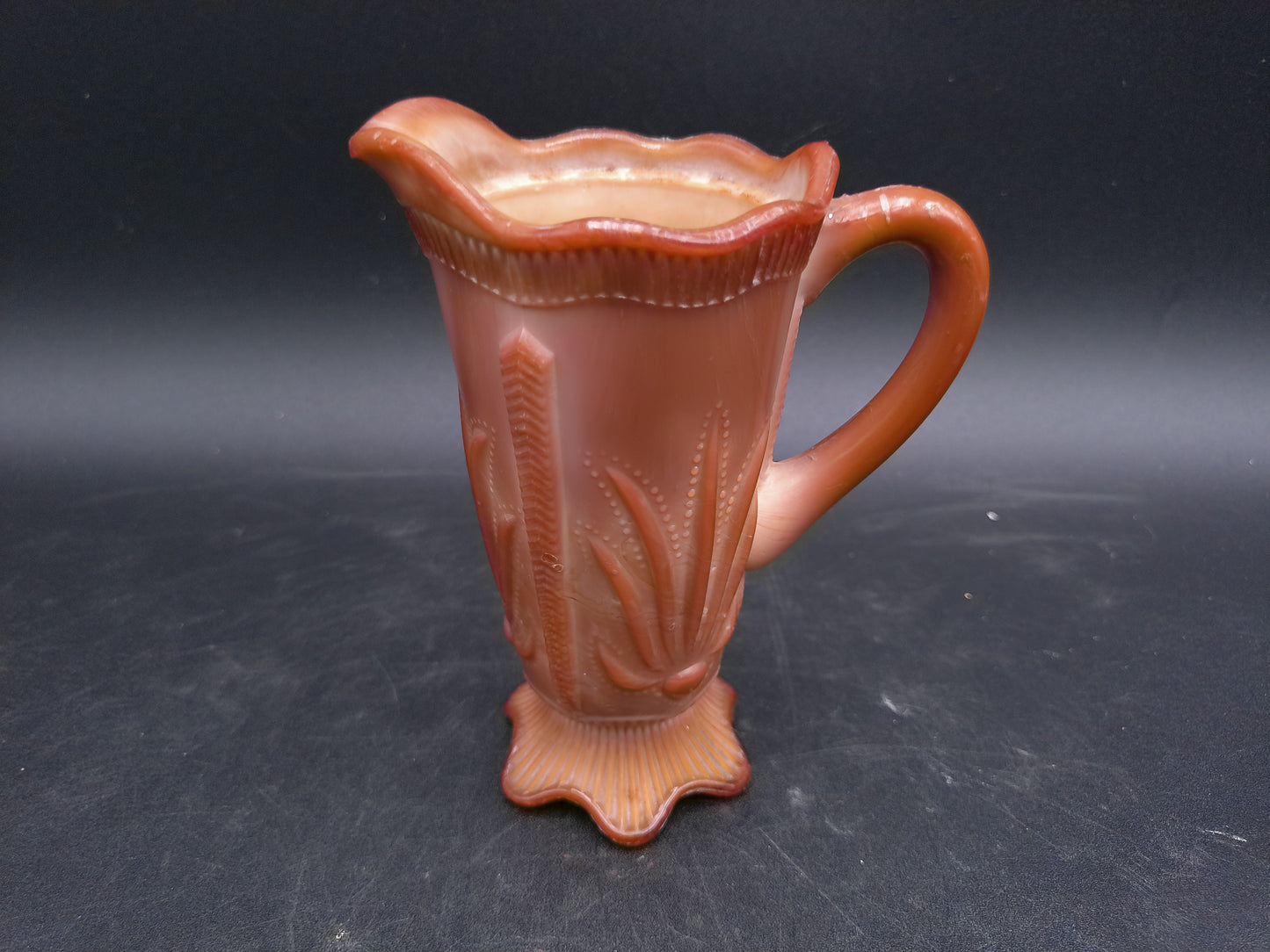 Greentown Glass Co. Indiana Chocolate Glass Pitcher Raised Cactus Design. 1900