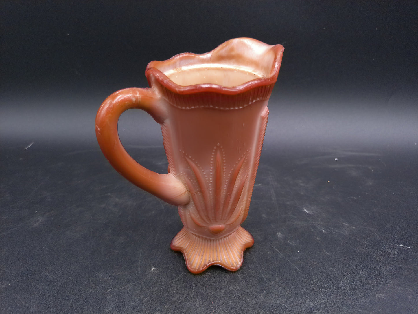 Greentown Glass Co. Indiana Chocolate Glass Pitcher Raised Cactus Design. 1900