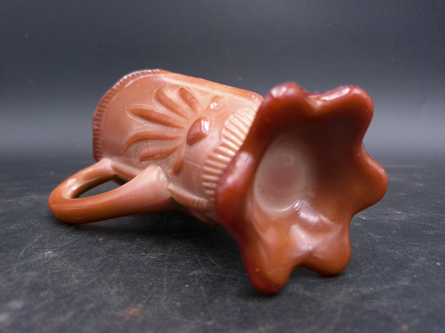 Greentown Glass Co. Indiana Chocolate Glass Pitcher Raised Cactus Design. 1900