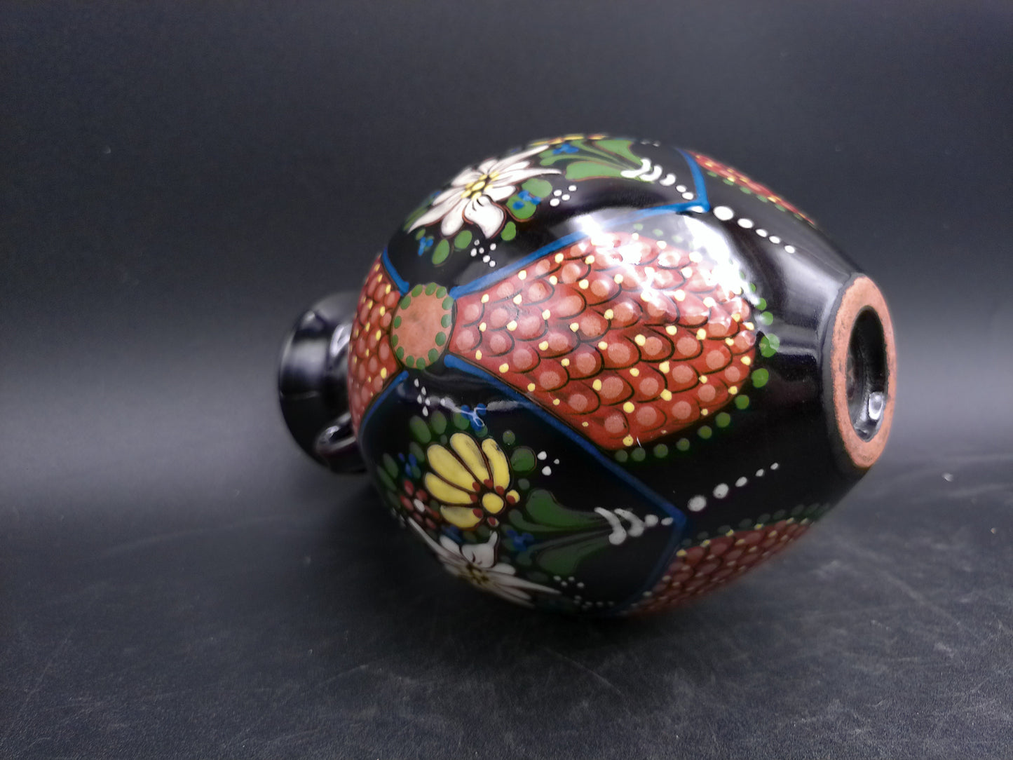 Japanese Cloisonne Black Enamel Beautiful Floral Design with Handles Small