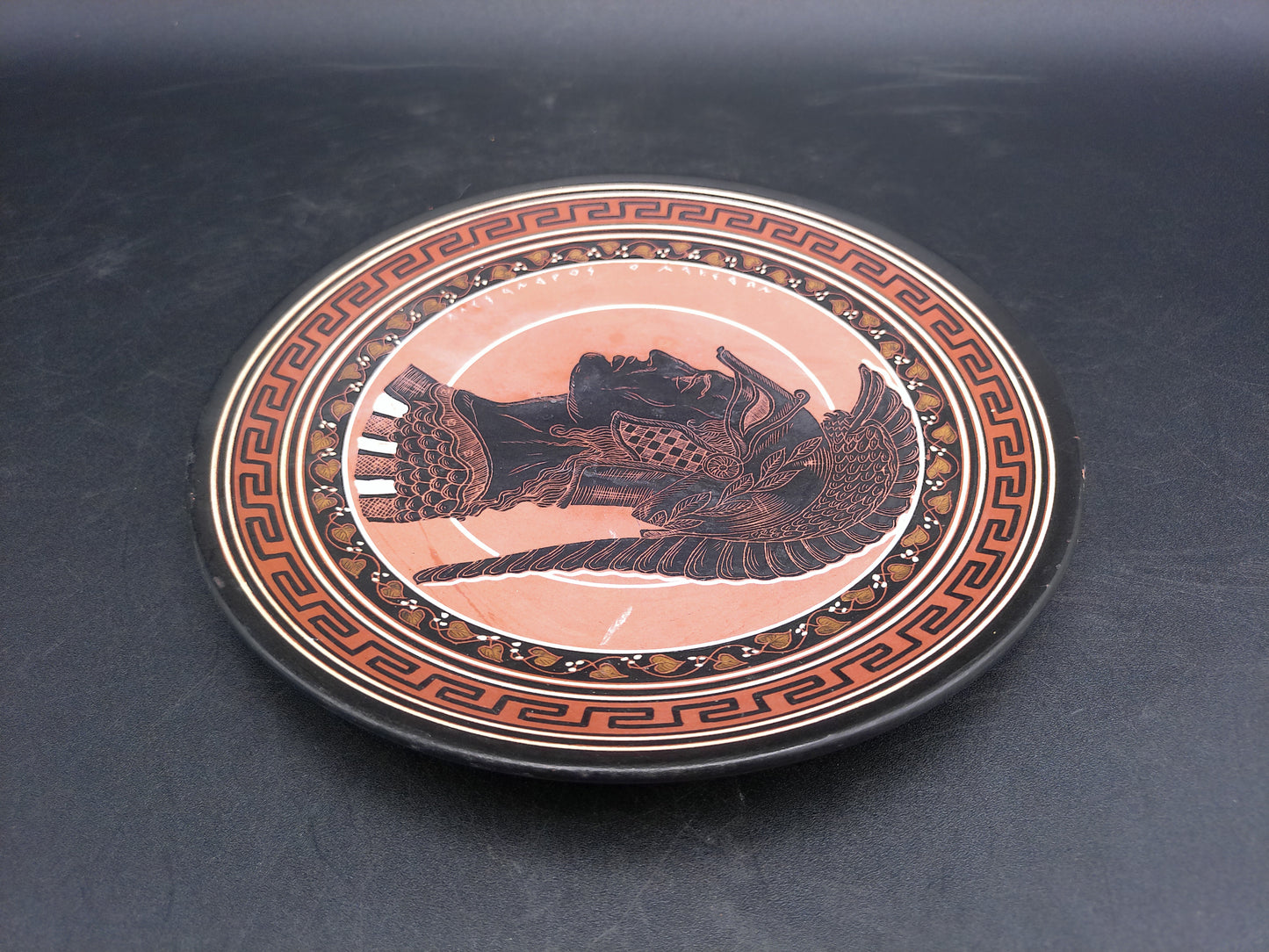 Greek Warrior Pottery Plate Hand Made & Painted In Greece