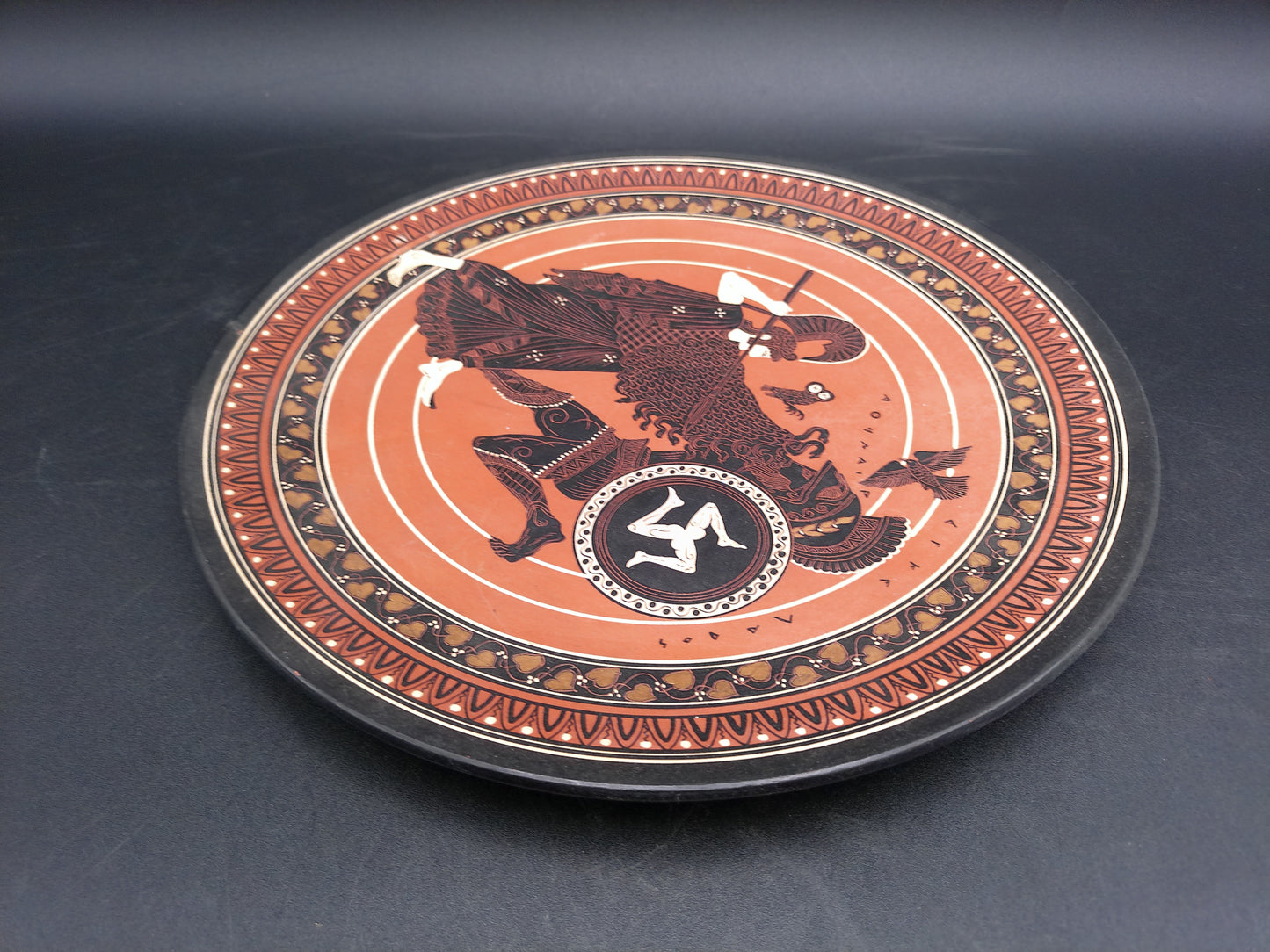 Greek Warriors Fighting Pottery Plate Hand Made & Painted In Greece