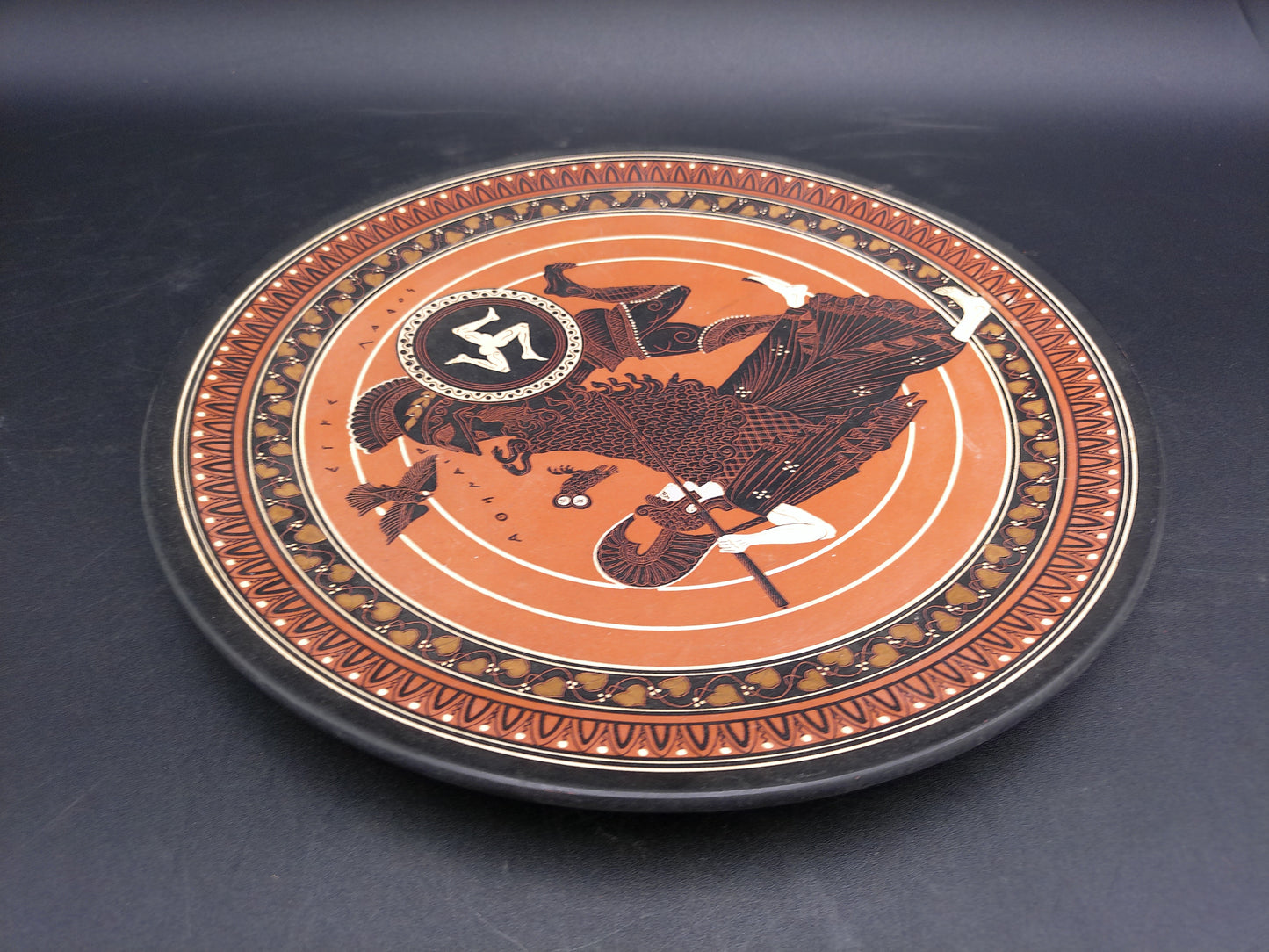 Greek Warriors Fighting Pottery Plate Hand Made & Painted In Greece