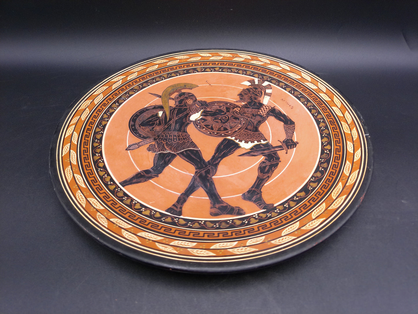 Greek Warriors with Shield and Sword Pottery Plate Hand Made & Painted In Greece
