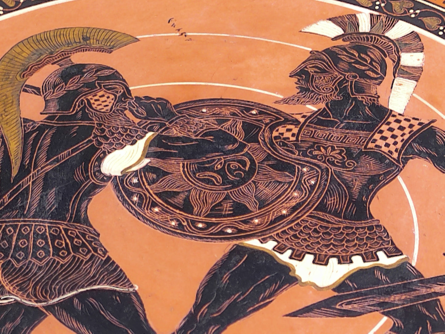 Greek Warriors with Shield and Sword Pottery Plate Hand Made & Painted In Greece