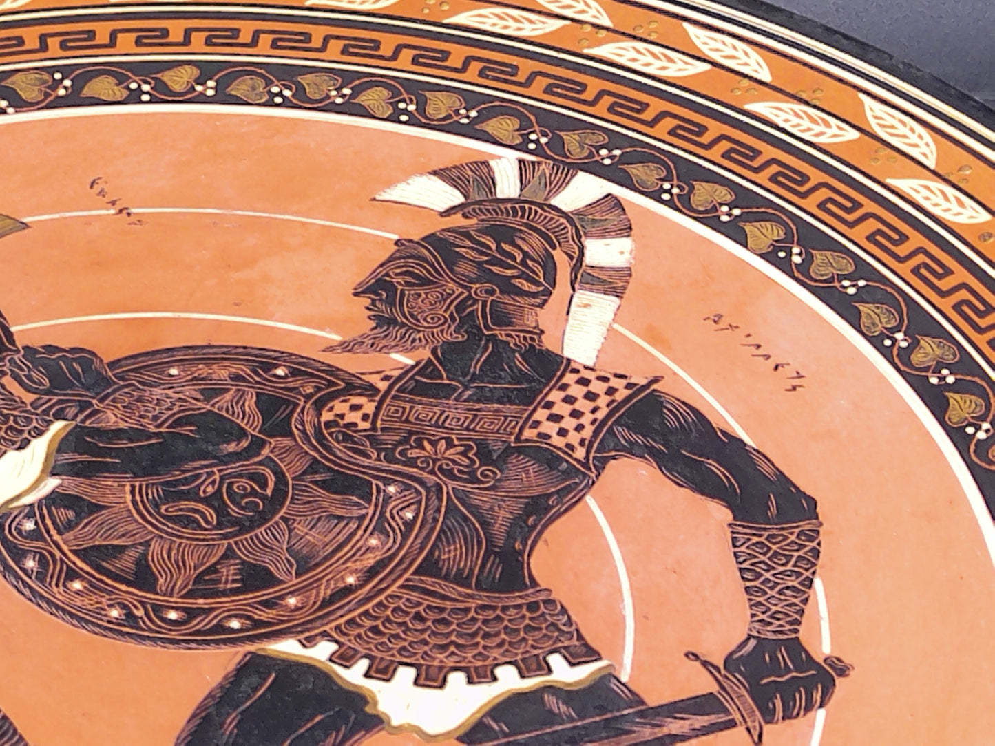 Greek Warriors with Shield and Sword Pottery Plate Hand Made & Painted In Greece