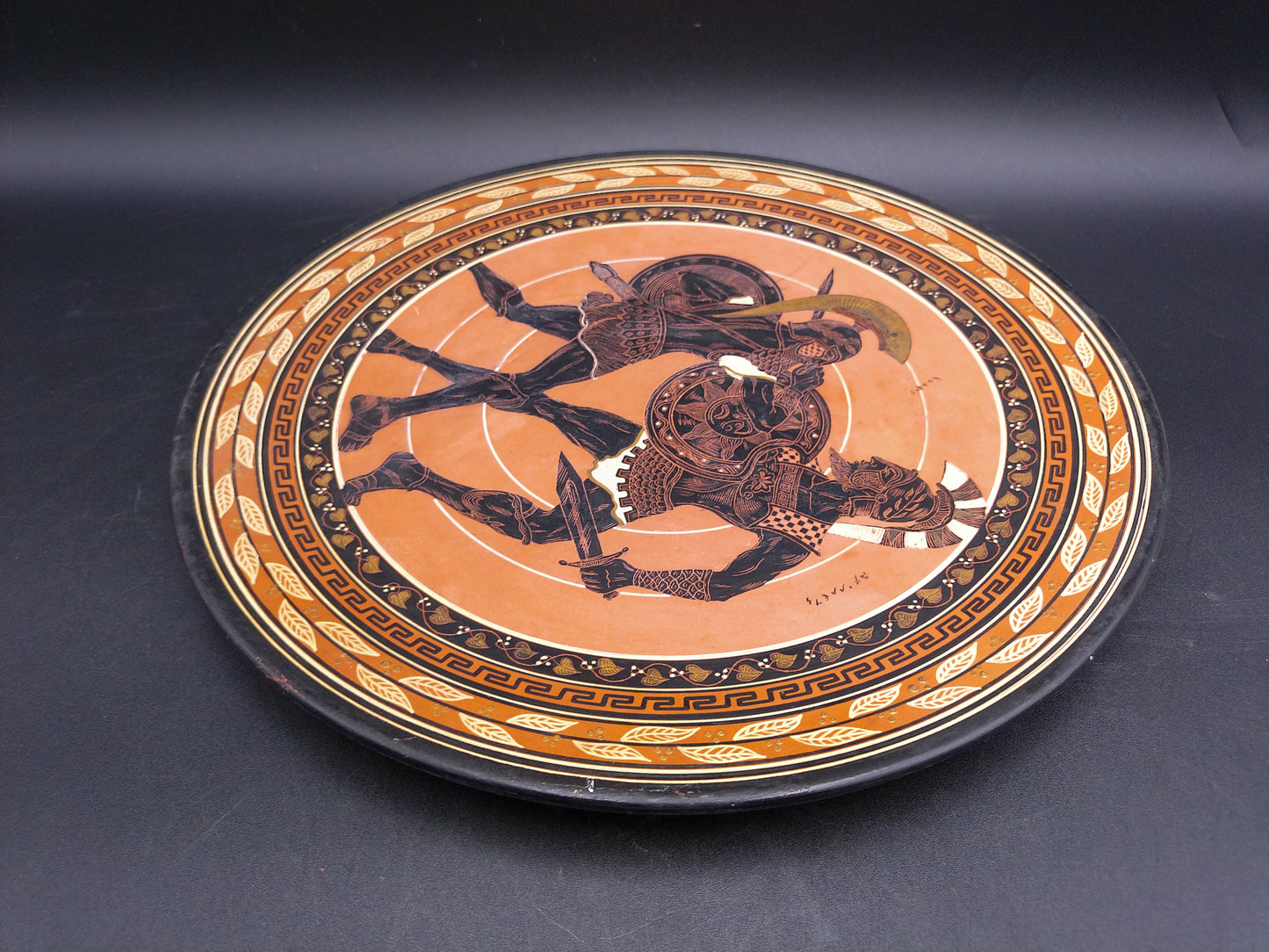 Greek Warriors with Shield and Sword Pottery Plate Hand Made & Painted In Greece