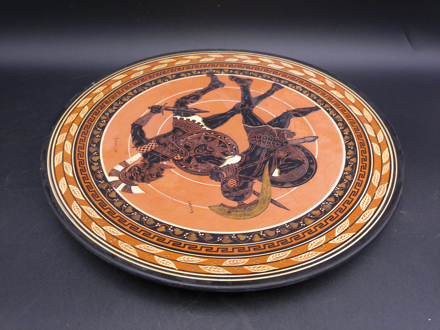 Greek Warriors with Shield and Sword Pottery Plate Hand Made & Painted In Greece