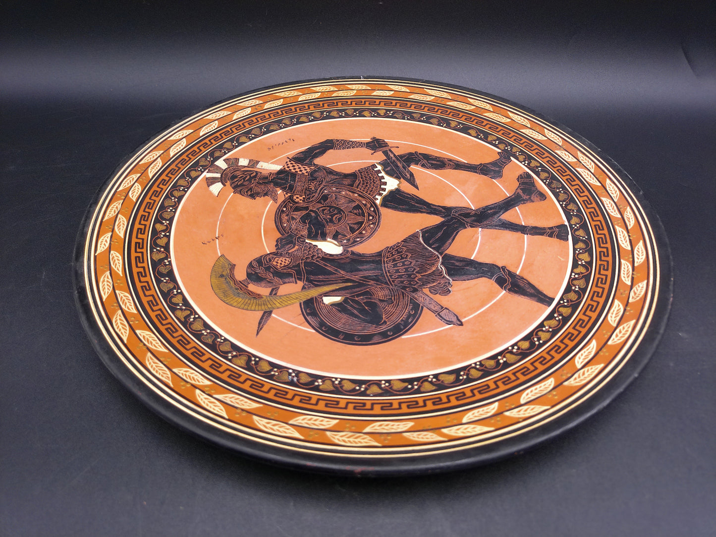 Greek Warriors with Shield and Sword Pottery Plate Hand Made & Painted In Greece