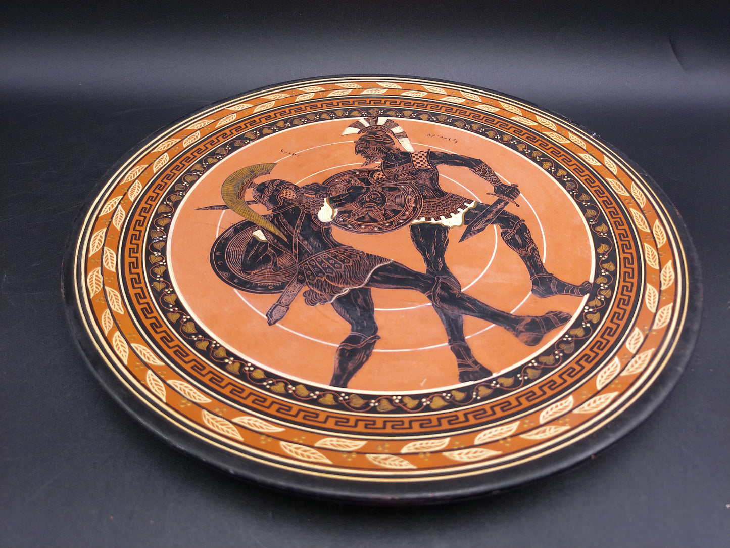 Greek Warriors with Shield and Sword Pottery Plate Hand Made & Painted In Greece