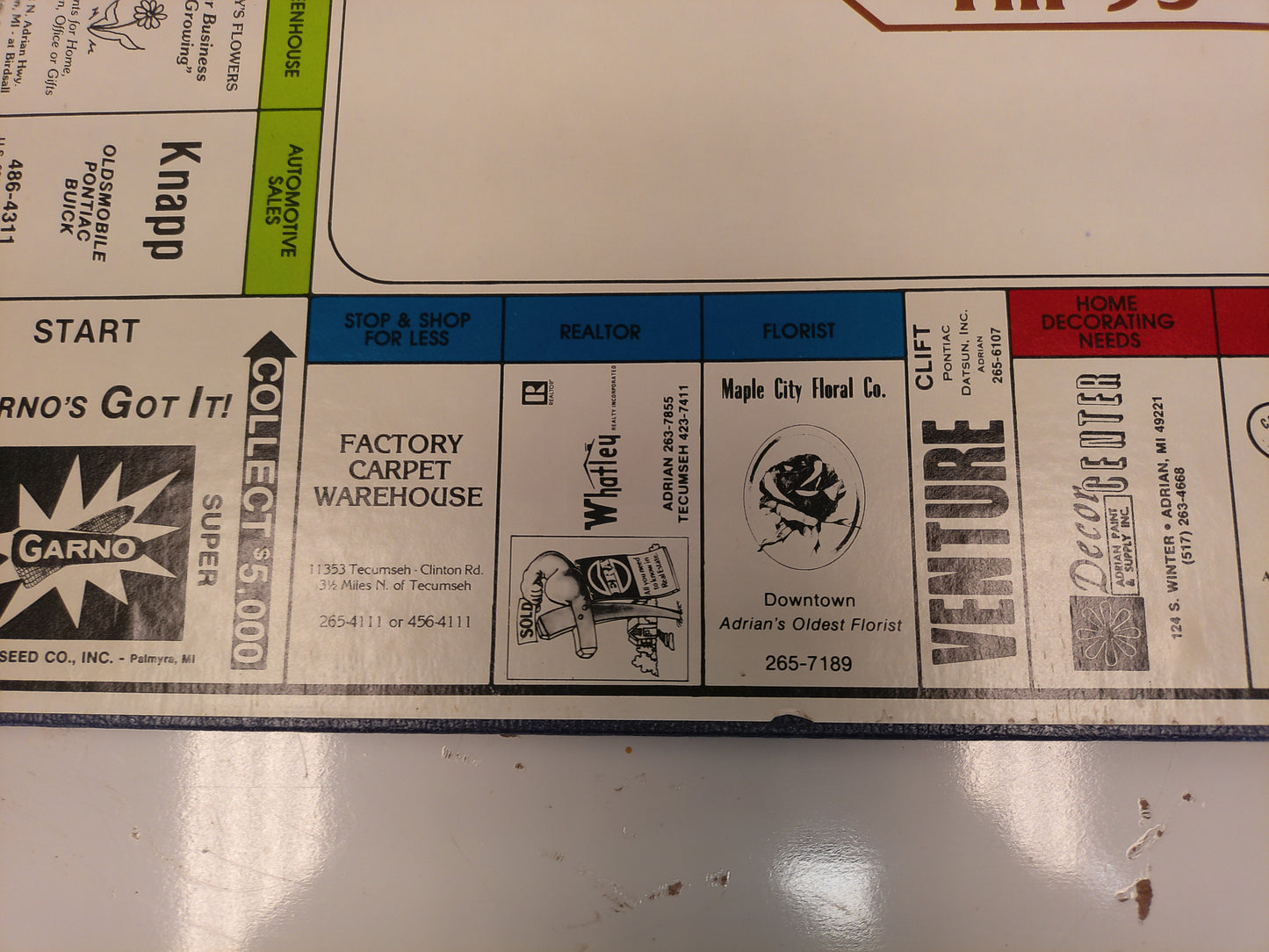 Opportunity Lenawee County Board Game Michigan MI Adrian Tecumseh Monopoly