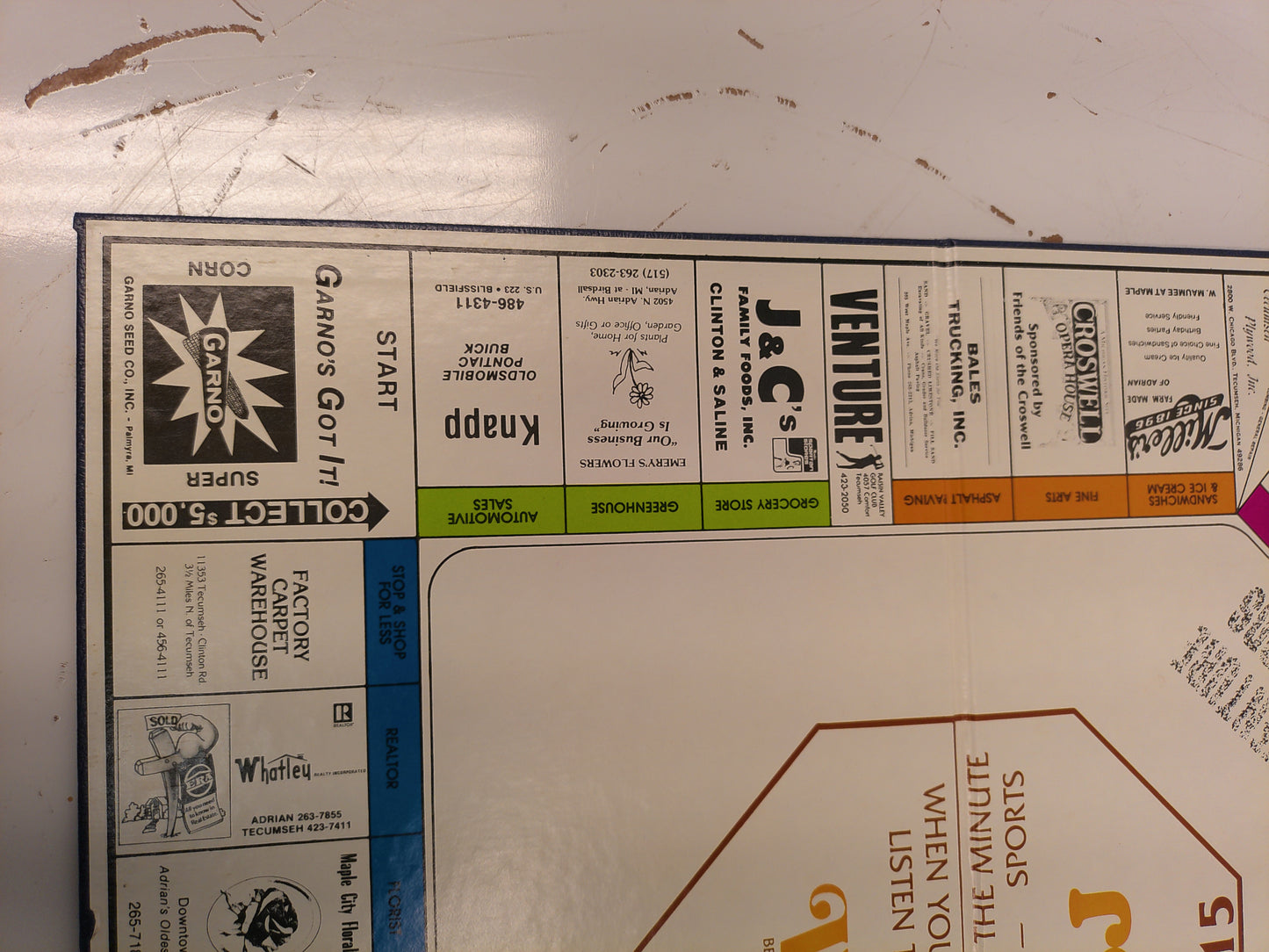 Opportunity Lenawee County Board Game Michigan MI Adrian Tecumseh Monopoly