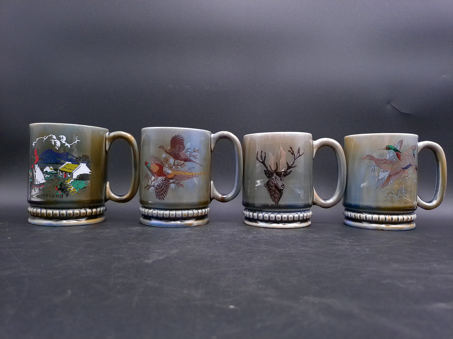 Wade Irish Porcelain Coffee Tea Mugs Set of 4 Graphic Designs on Mugs