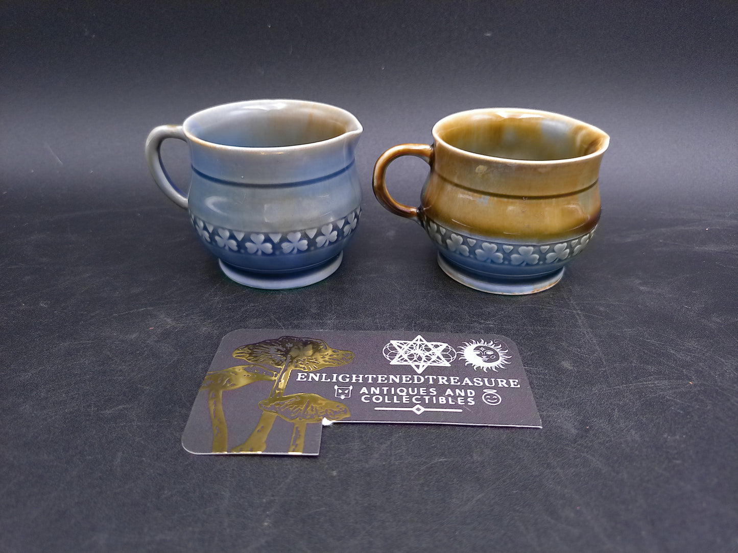 Wade Irish Porcelain Coffee Tea Mugs Set of 2, 3 leaf Clovers Designs on Mugs