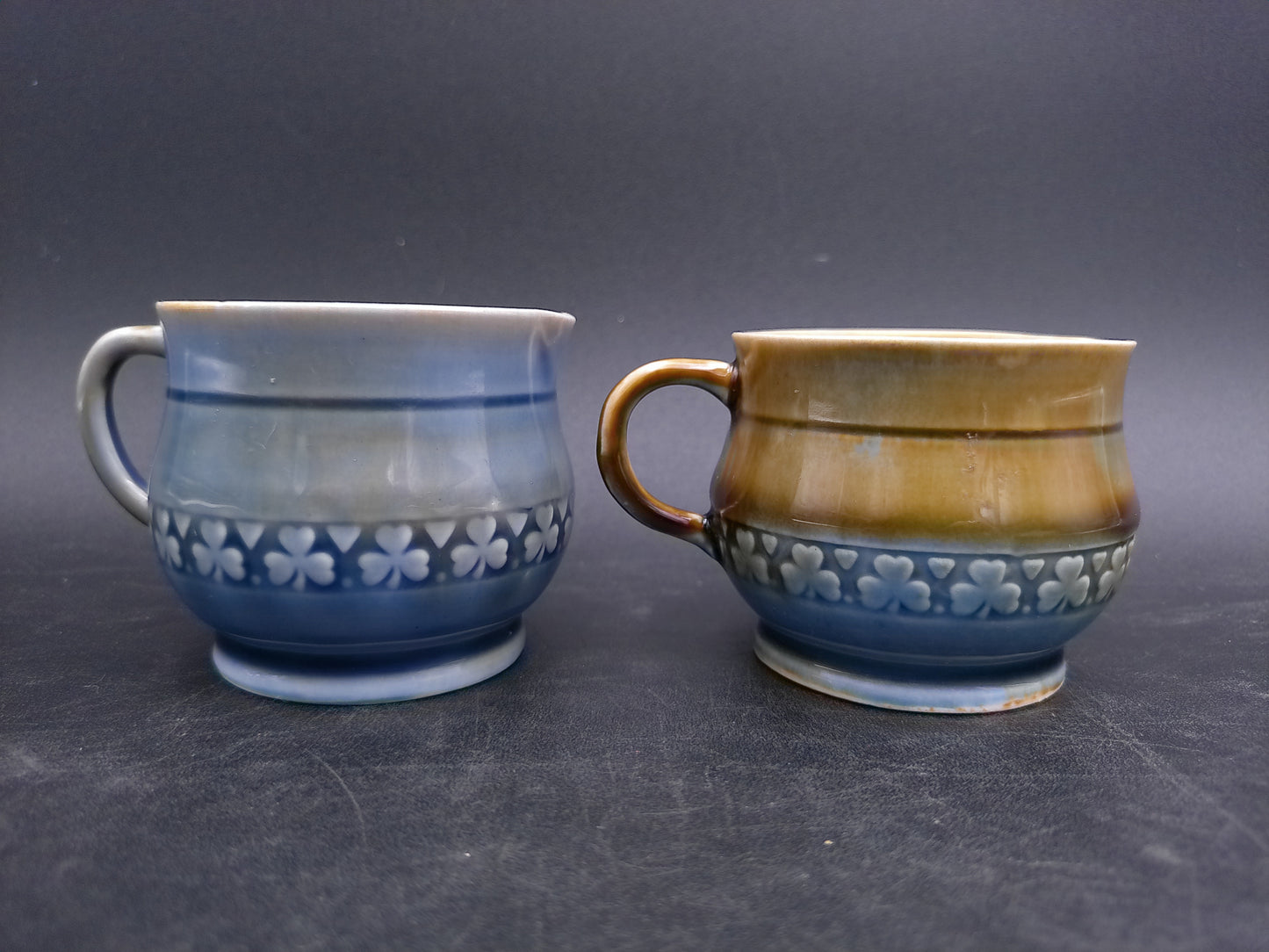 Wade Irish Porcelain Coffee Tea Mugs Set of 2, 3 leaf Clovers Designs on Mugs