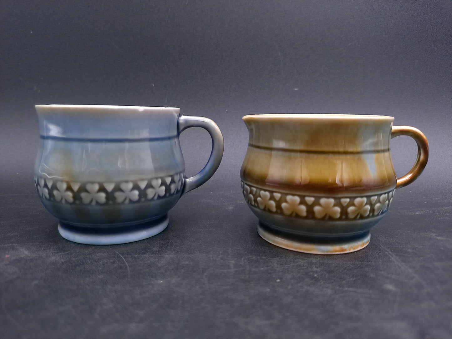 Wade Irish Porcelain Coffee Tea Mugs Set of 2, 3 leaf Clovers Designs on Mugs