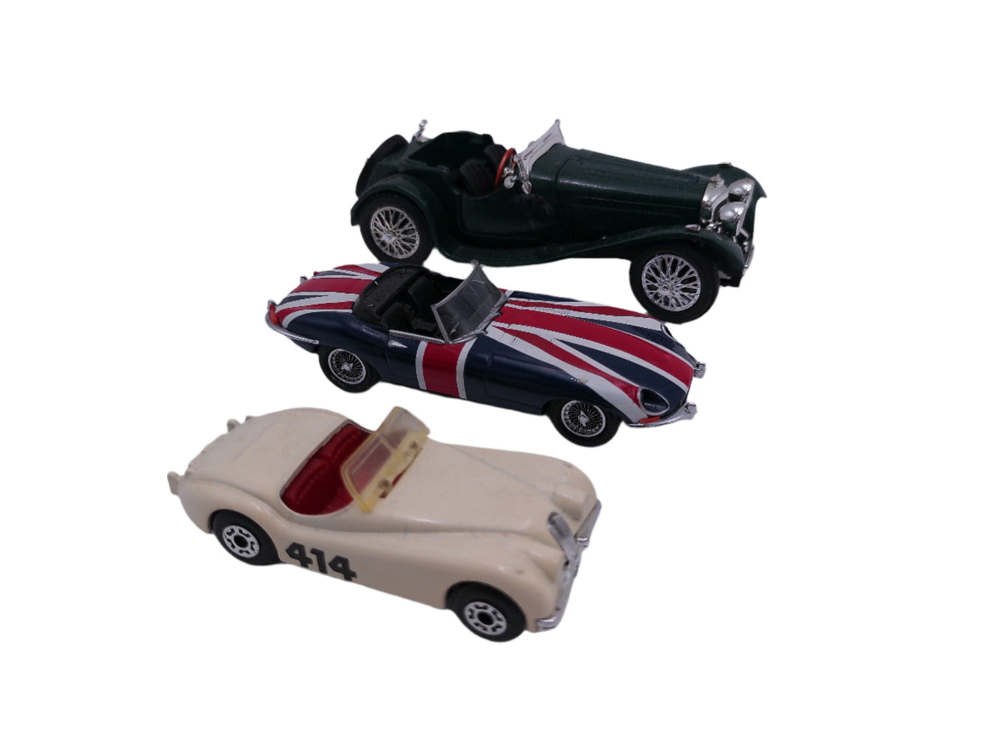 Jaguar Cars  Lot of 3 one with British flag design Mini cars vintage