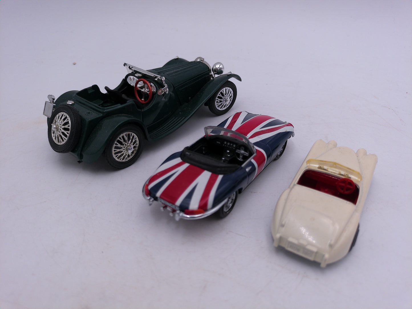 Jaguar Cars  Lot of 3 one with British flag design Mini cars vintage