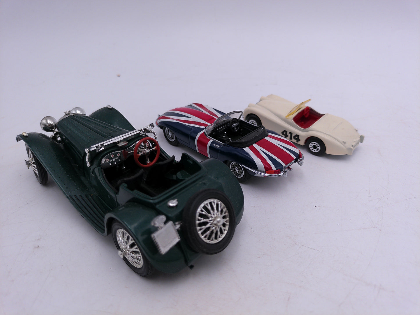 Jaguar Cars  Lot of 3 one with British flag design Mini cars vintage