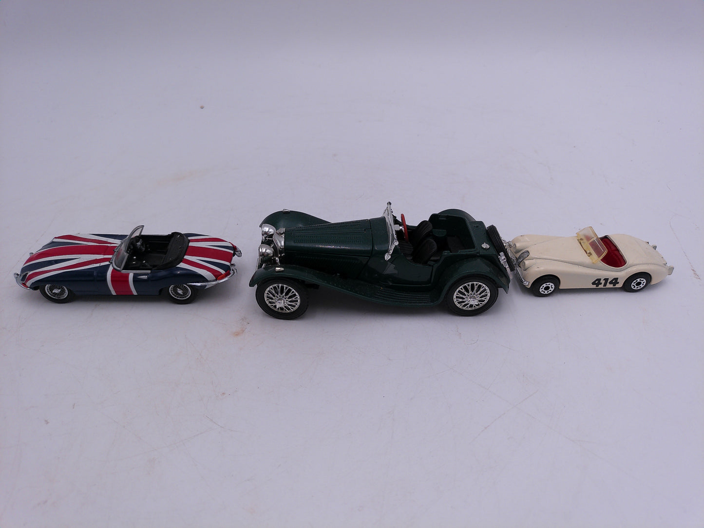 Jaguar Cars  Lot of 3 one with British flag design Mini cars vintage