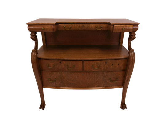 Antique Empire Style Tiger Oak Carved Claw Foot