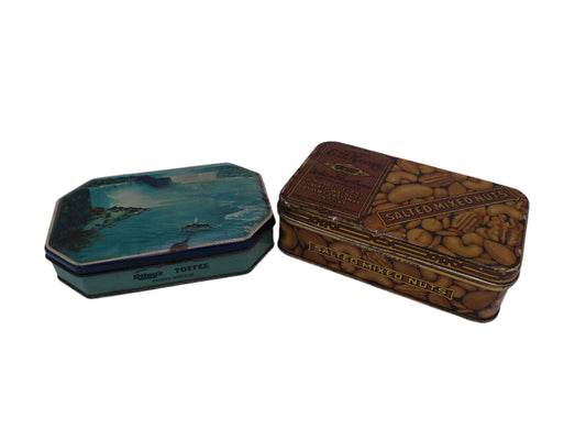 Antique Tin Box Old KEMP'S Salted Mixed Nuts Niagara Falls Riley's Toffee Candy Tin