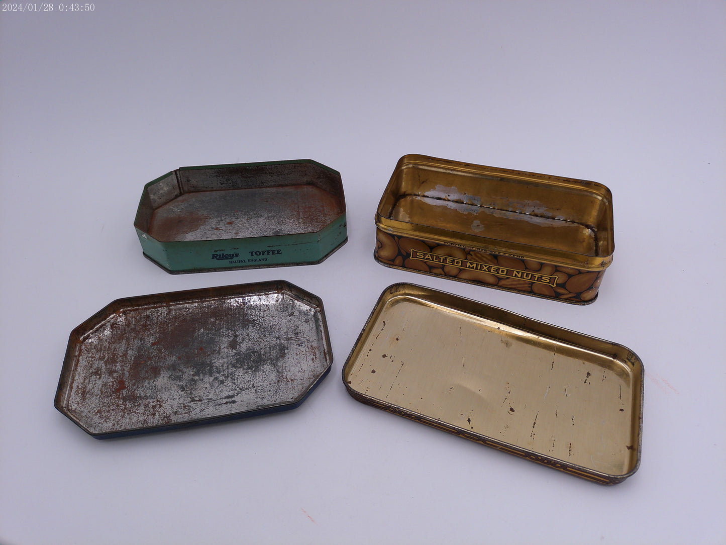 Antique Tin Box Old KEMP'S Salted Mixed Nuts Niagara Falls Riley's Toffee Candy Tin