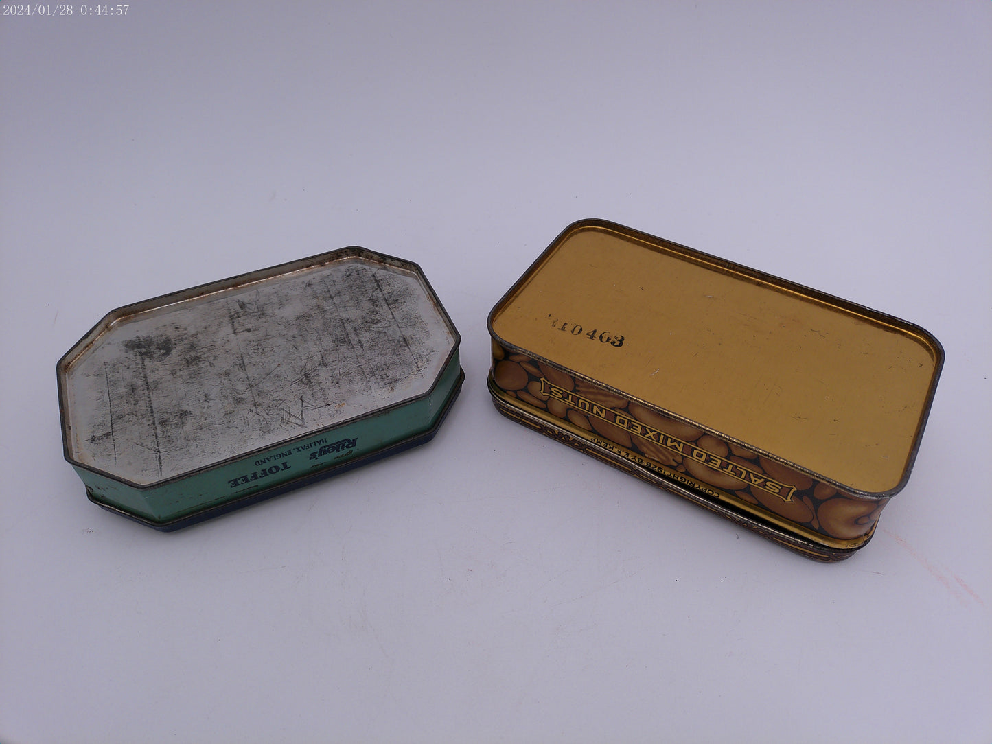 Antique Tin Box Old KEMP'S Salted Mixed Nuts Niagara Falls Riley's Toffee Candy Tin
