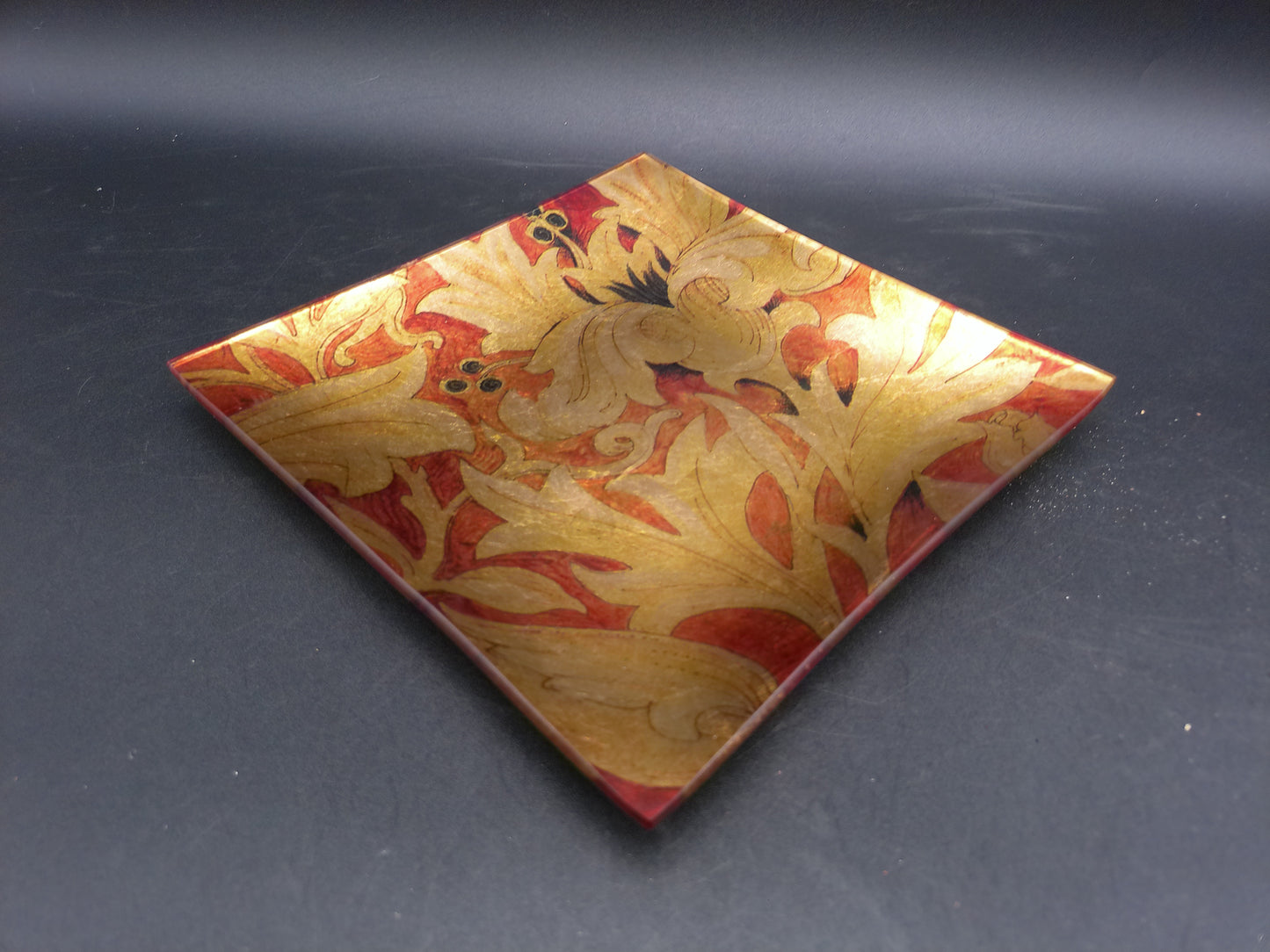 Gold Lacquer Tray Unique and Rare Floral Design