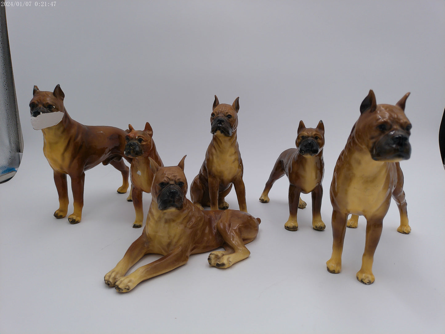 ROYAL DESIGN 6 BOXER DOG FIGURINES STATUES PORCELIAN