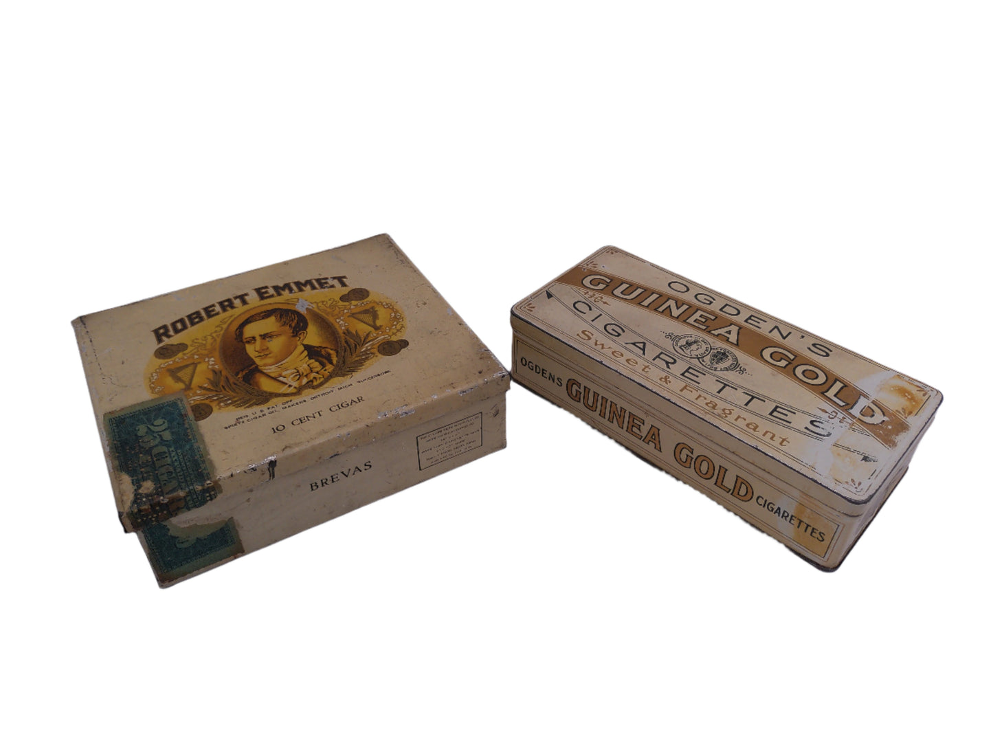 Ogden's Guinea Gold Cigarettes Tin and Robert Emmet Litho Tin Box - 10 Cent Cigars