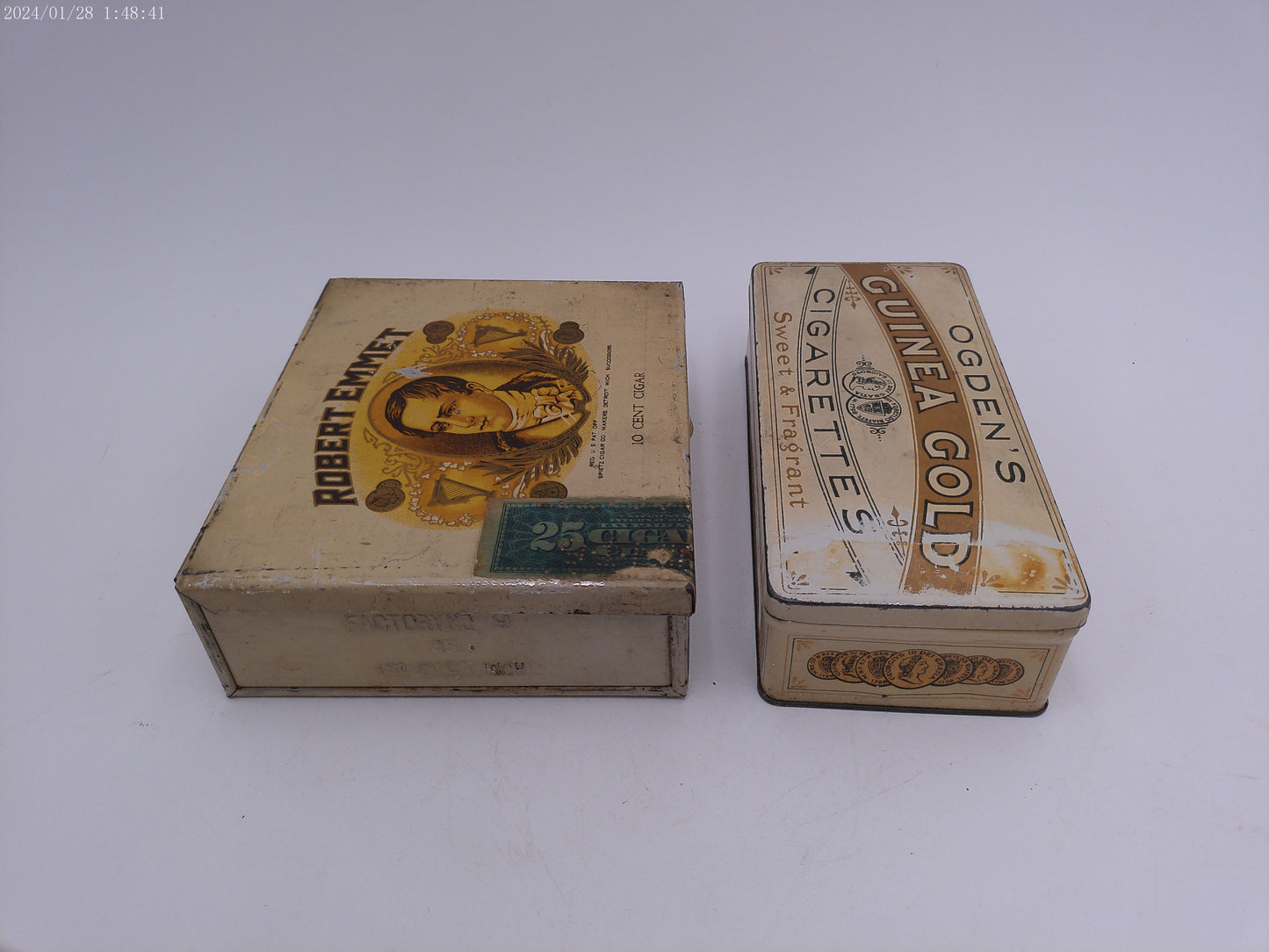 Ogden's Guinea Gold Cigarettes Tin and Robert Emmet Litho Tin Box - 10 Cent Cigars