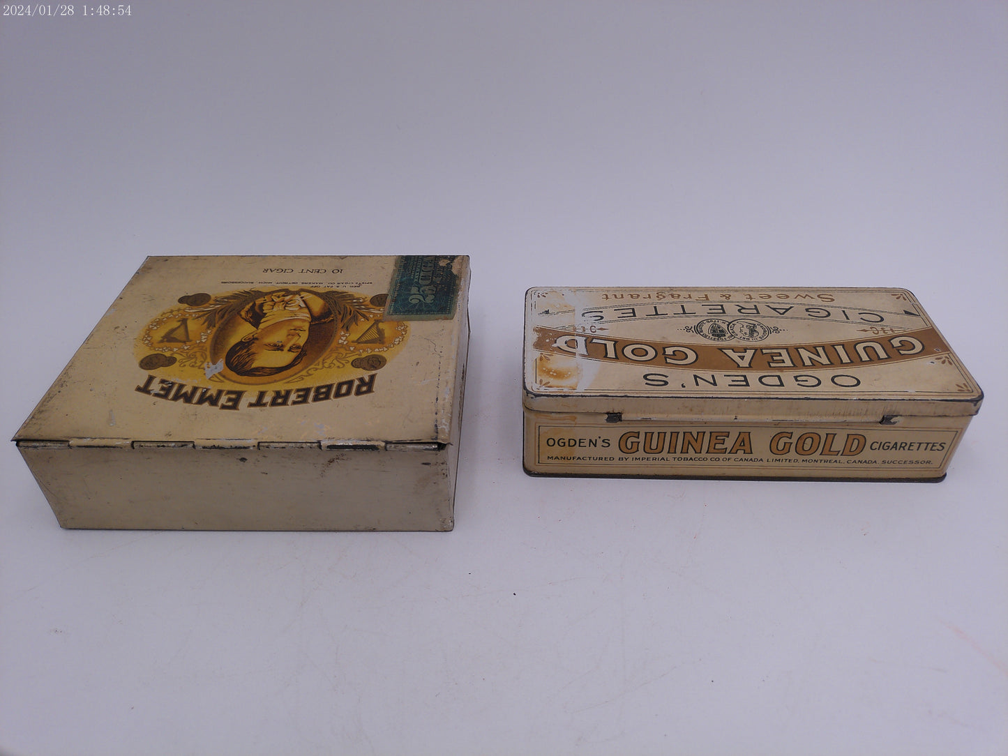 Ogden's Guinea Gold Cigarettes Tin and Robert Emmet Litho Tin Box - 10 Cent Cigars
