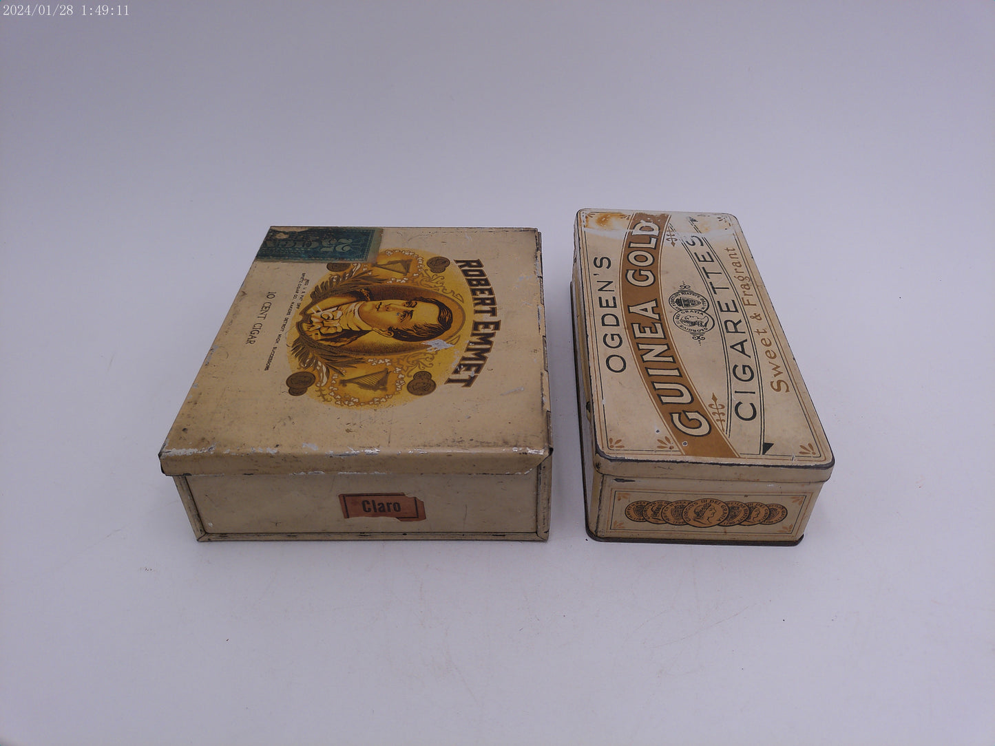Ogden's Guinea Gold Cigarettes Tin and Robert Emmet Litho Tin Box - 10 Cent Cigars