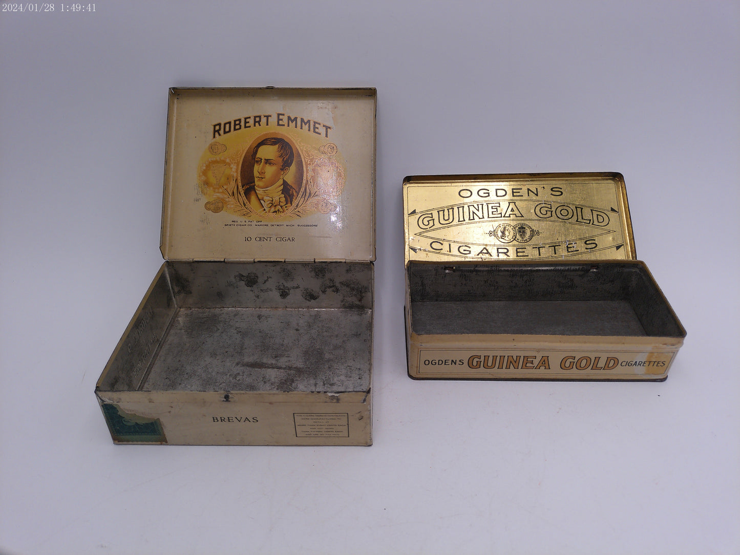 Ogden's Guinea Gold Cigarettes Tin and Robert Emmet Litho Tin Box - 10 Cent Cigars