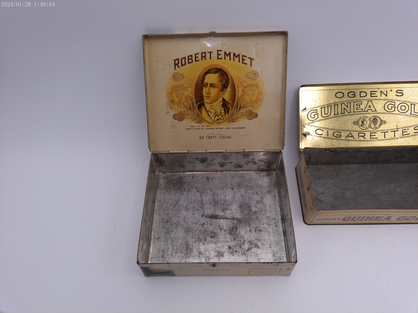 Ogden's Guinea Gold Cigarettes Tin and Robert Emmet Litho Tin Box - 10 Cent Cigars