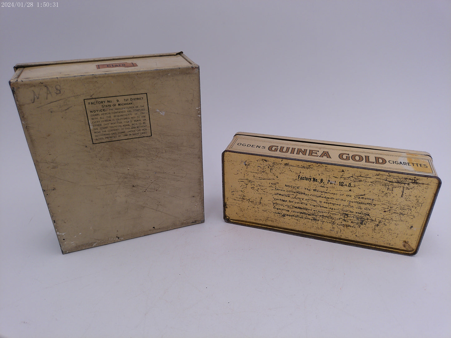 Ogden's Guinea Gold Cigarettes Tin and Robert Emmet Litho Tin Box - 10 Cent Cigars