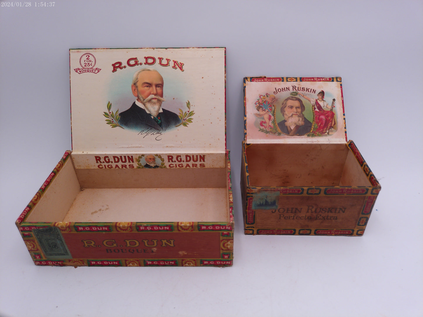 R. G. DUN Vintage Cigar Box and John Ruskin Cigar box
