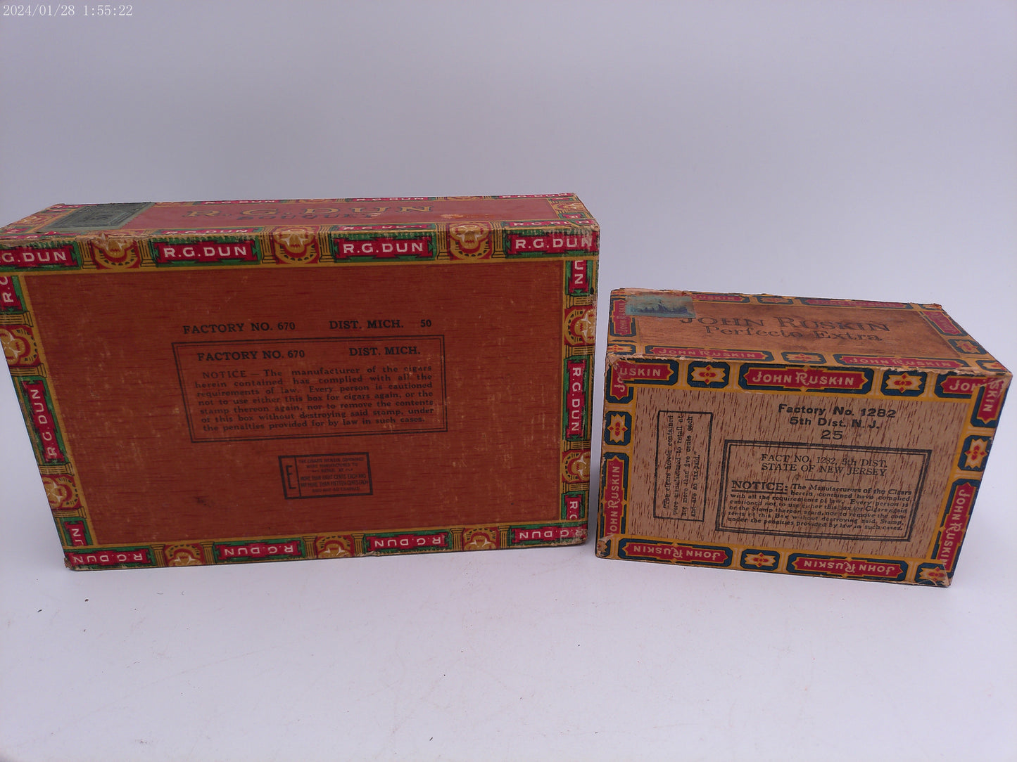 R. G. DUN Vintage Cigar Box and John Ruskin Cigar box