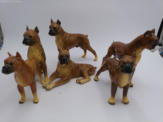 ROYAL DESIGN 6 BOXER DOG FIGURINES STATUES PORCELIAN