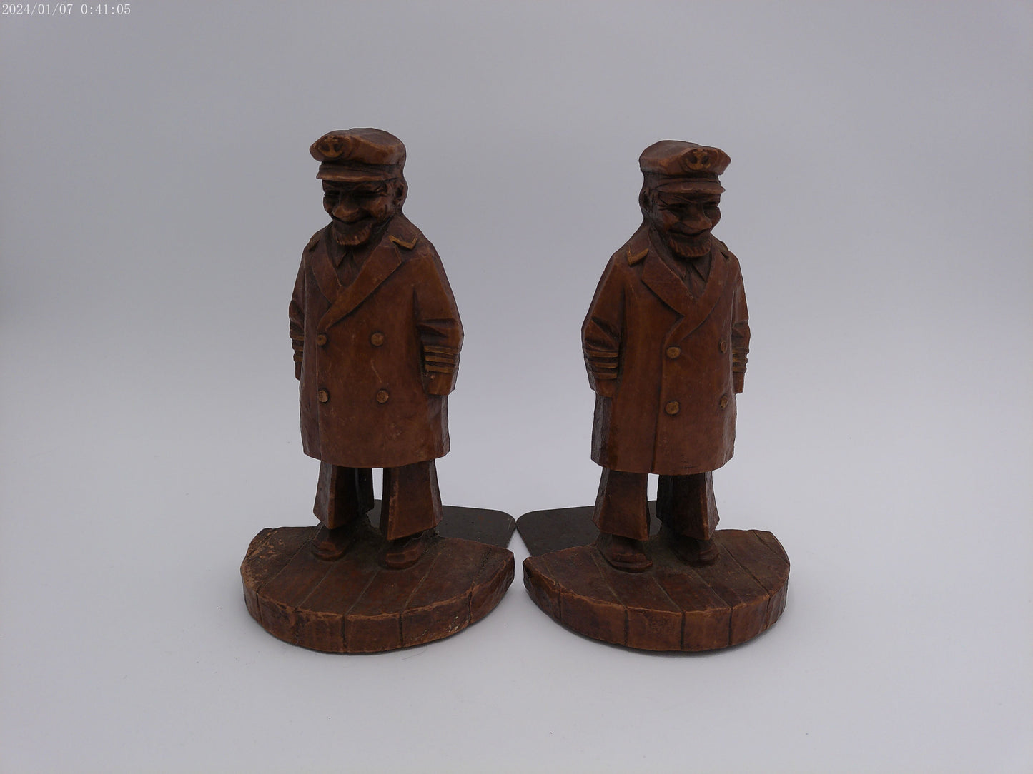 Pair Hand Craved Bookends Wood Carved Sea Caption