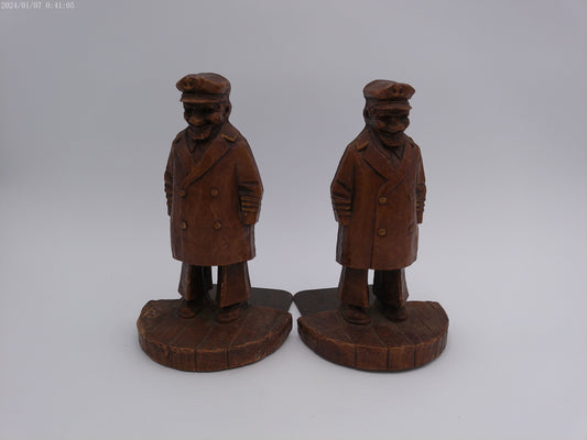 Pair Hand Craved Bookends Wood Carved Sea Caption