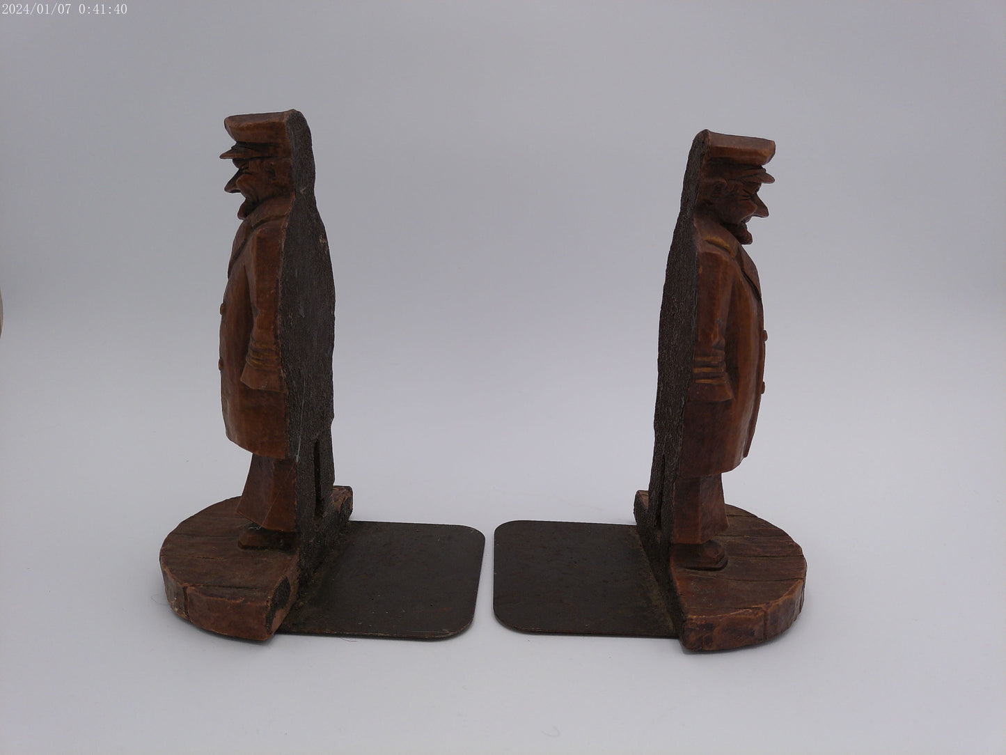 Pair Hand Craved Bookends Wood Carved Sea Caption