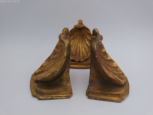 Lot of 3 Vintage Gold Colored Plaster Bookends