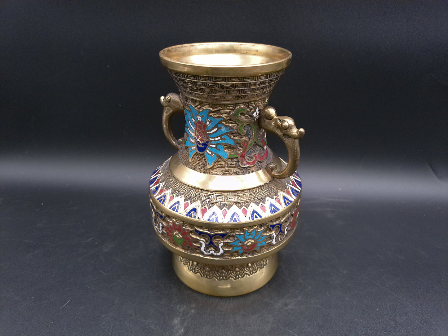 Japanese Japan Enamel Decorative Brass Vase Vintage